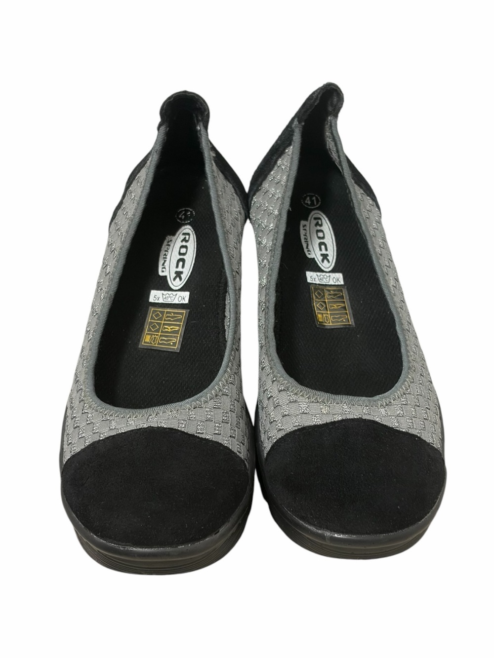 Rock Spring Wisconsin Elastic Woven Silver Gray Ballet Flats - Brand New - 8.5